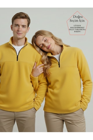Smalltouch Unısex Tüylenme Yapmayan Normal Kalıp Dik Yaka Soğuk Geçirmez Polar Sarı