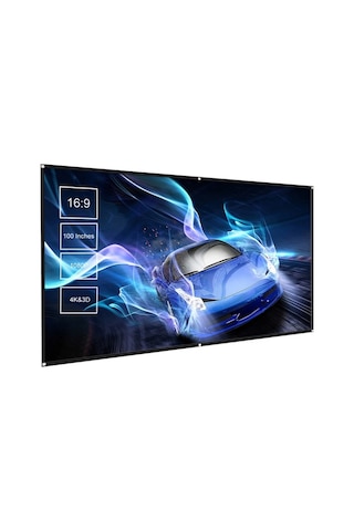 Novahub Mufunye 100 İnç Taşınabilir Portatif Projeksiyon Perdesi, 16:9 Asma Kancalı Polyester Ekran, Katlanabilir İnce Tasarım, Beyaz Siyah Renkli