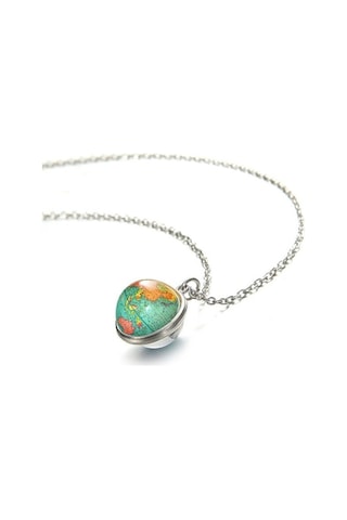 Dünya Haritesı 3D Küre Çift Taraflı Kolye Çok Renkli