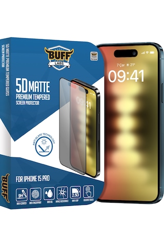 Buff Apple iPhone 15 Pro Uyumlu 5d Matte Ekran Koruyucu