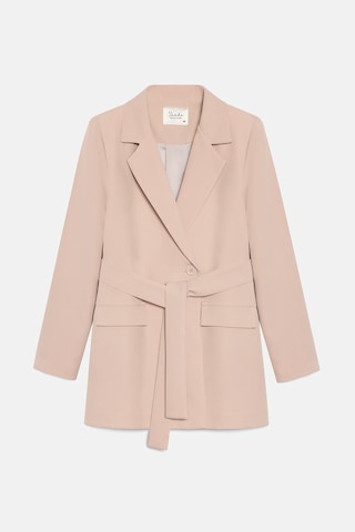 Sââde Kadın Tek Düğmeli Dokuma Kruvaze Blazer Ceket - Kuşaklı Taş