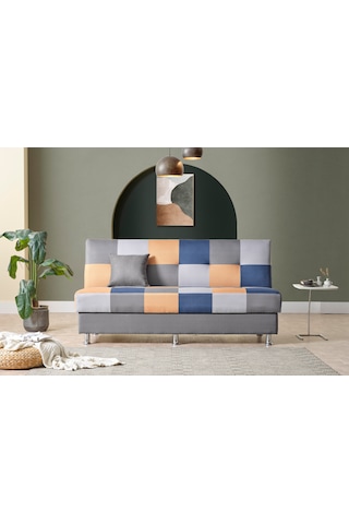 Cube Kolsuz Mekanizma Yataklı Yaylı Bazalı Kare Desenli Kanepe