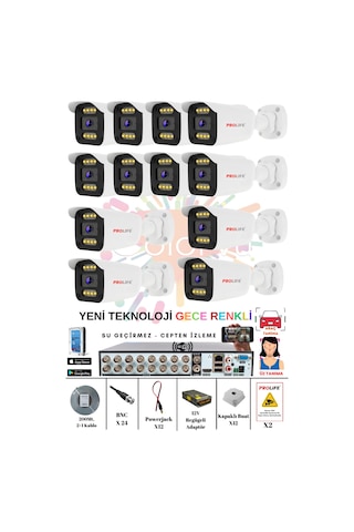 12 Kameralı Gece Renkli 8 Adet Warm Ledli Yeni Nesil 5 Mp Kuruluma Hazır Güvenlik Kamerası Seti