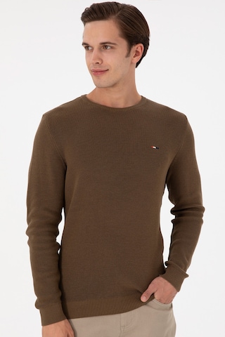 U.S. Polo Assn. Erkek Slim Fit Bisiklet Yaka Haki Basic Kazak 50298282-VR027