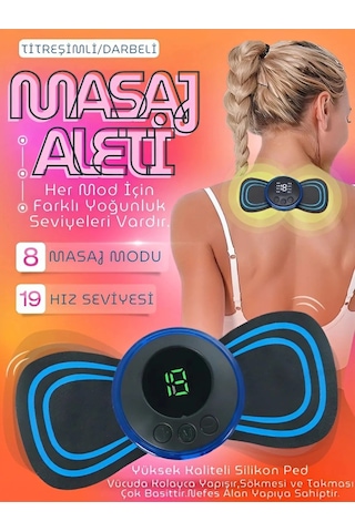 Kelebek Masaj Aleti Bel Sırt Bacak Kol Titreşimli Masaj Pedi Şarjlı 8 Modlu Vücut Tens Cihazı Çok Renkli