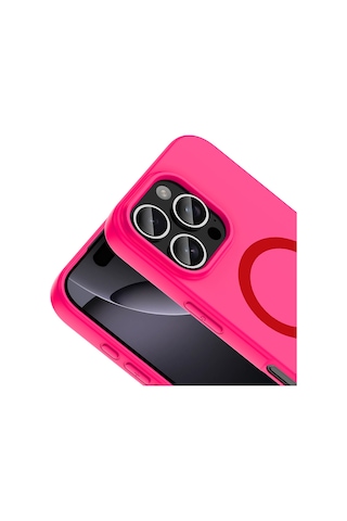 Apple iPhone Uyumlu 16 Pro Max Kılıf M-safe Şarj Özellikli Zore Aris Silikon Kapak - Koyu Pembe