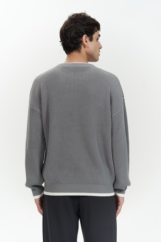 Carter Çift Yaka Detaylı Gri Erkek Triko Kazak Gri