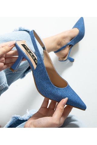 Dabab Shoes Cino Kadın Mavi Kot Sade Düz Arkası Açık 7cm Abiye Topuklu Ayakkabı Mavi Koyu Kot