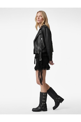 Koton Fermuar Detaylı Uzun Kollu Crop Oversize Suni Deri Biker Ceket Siyah 6sak20016ew