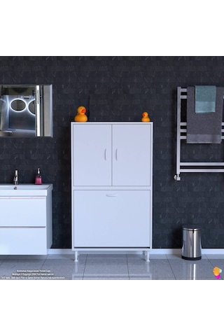 Modilayn İlkim 70 X 138 X 32,5 Cm' Lik Kapak İçi Çift Raflı, İki Akıllı Çamaşır Sepetli Dolap Beyaz