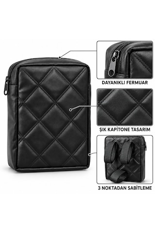Microcase Kapitone Kumaş Gidon Bağlantılı Scooter Bisiklet Motosiklet Çantası 23x19 Cm Al5690 Siyah