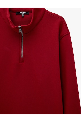 Koton Şardonlu Regular Fit Uzun Kollu Fermuarlı Yaka Sweatshirt Kırmızı 7wam70003mk