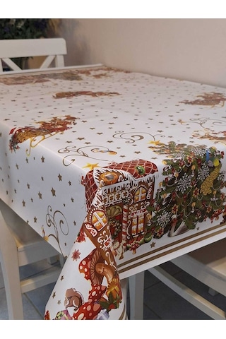 Yeni Yıl Desenli Elyaflı Pvc Masa Örtüsü Silinebilir Ve Su Geçirmez Muşamba Dkrm24c Beyaz