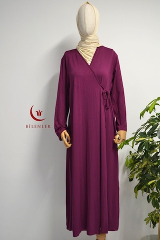 Kadın Yandan Bağlamalı Pamuklu Penye Namaz Elbisesi 38-48 Beden Mor