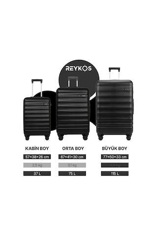 Reykos Rey-way Siyah Unisex 3 Lü Valiz Seti Büyük-orta-kabin