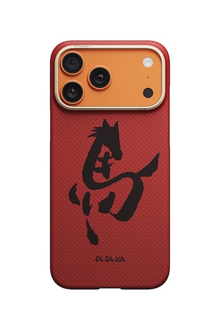 iPhone Uyumlu 17 Pro Max Kılıf M-safe Özellikli Aramid Fiber Pitaka Horse Painting Serisi Kapak Kırmızı