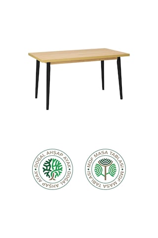 Vilinze Avanos Ahşap Sabit Mdf Naturel Siyahmutfak Masası - 80x140 Cm Naturel Siyah