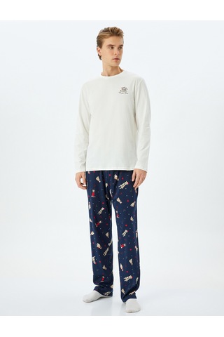 Koton Yılbaşı Temalı Uzun Kollu Örme Pijama Takımı Mavi Desenli 5wlm40035mk Mavi