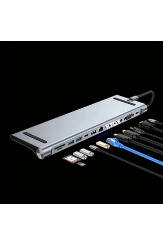 Xuweiwei Usb C Hub 12 İn 1 Alüminyum Alaşım 4k Hdtv 1080p  Windows Android Uyumlu Sd Tf Usb 3 0 2 0 Genişletme