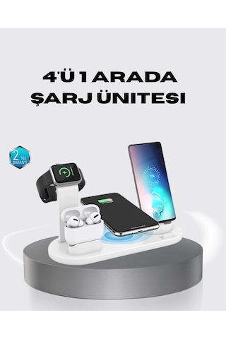 Mey İthalat 4 Lü Apple Kablosuz Şarj Standı İphone Watch Ve Airpods Uyumlu Çoklu Şarjlı