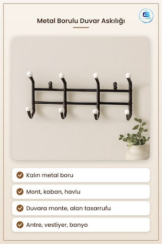Duvar Asısı Kıllı Metal Borulu Antre Vestiyer Asılık Mont Kaban H Çok Renkli