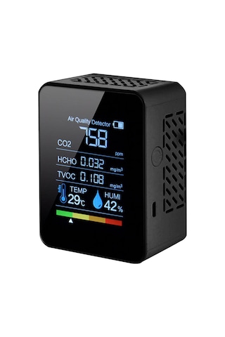 Springsun Siyah Beşlü Hava Kalitesi Testeri - Co2, Hcho, Tvoc, Sicaklık Ve Nem Ölçer - Portatif Elektrokimyasal Algılayıcı