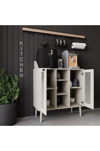 Kahve Kiler-kahve Köşesi %100 Mdf Lake Ahşap Ayak Çok Amaçlı Dolap Kumtaşı