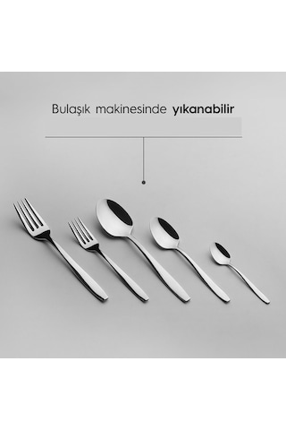 Nehir Sahra Sade 12 Kişilik 60 Parça Çatal Kaşık Takımı Gümüş