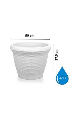 Omnipazar So-hs06 Plastik Hasır Desenli Saksı 42 Lt Kirli Beyaz 6 Adet