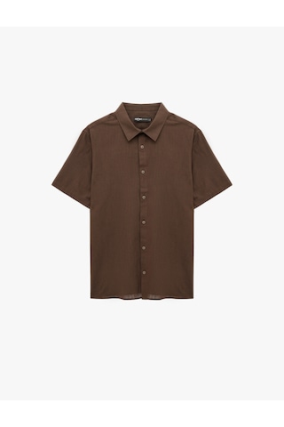 Koton Regular Fit Klasik Yaka Pamuklu Kısa Kollu Gömlek Koyu Kahverengi 6sam60012hw Koyu Kahve