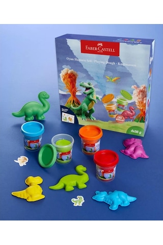 Faber-Castell Dino 4x56 gr Oyun Hamuru ve 3D Kalıp Oyun Hamuru Seti