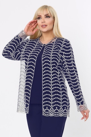 Ladies First Büyük Beden 3779 Lacivert-altın Ceket+bluz Takım 001