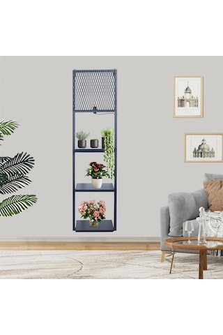 Kitaplıklı Aplik Duvar Rafı Ve Lambader Siyah Raflı Siyah