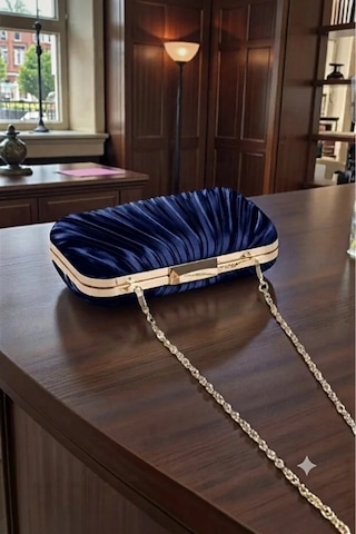 Zeyymoda Lacivert Pilse Desenli Abiye Çanta Pile Desen Abiye Çanta Ve Clutch Portföy El Gece Düğün Nişan Abiye Çantası