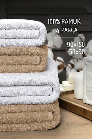 4 Lü Banyo Havlusu Takımı Soft Büyük Havlulu Pamuklu Havlu Seti 90x150 Cm Beyaz 001