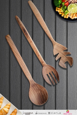 Doğal Ceviz Ağacı Ahşap Tahta Kaşık Seti Ağaç Kaşık 3 Lü Set 07 Ahşap