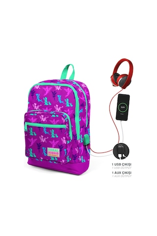 Coral High Okul Çantası Ve Beslenme Çantası Seti - Kız Çocuk Mor Peri - Usb Soketli