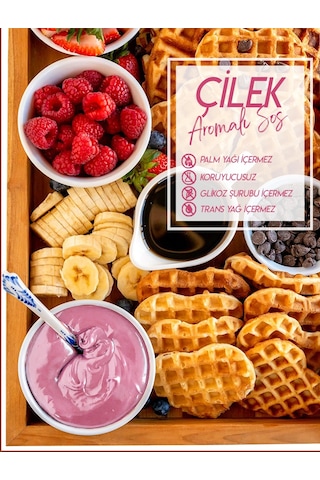 Güllüoğlu Çilek Aromalı Sos - Waffle & Krep & Pankek & Tatlı & Dondurma & Kruvasan Sos - 300 Gr / 225 Ml