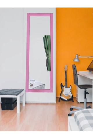 Pembe Ahşap Cerceve Duvar Aynaları 121x37 Cm Antre Hol Room C Pembe