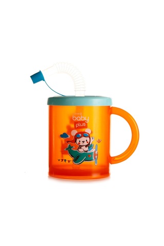 Baby Plus Turuncu Desenli Pipetli Bebek Bardak 210 ML Turuncu