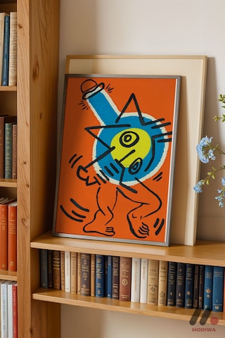 Turuncu Figür Pop Art, Siyah Çerçeveli Duvar Tablosu - Renkli Ev Dekorasyonu