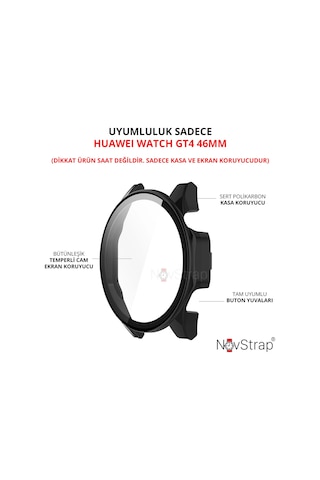 Novstrap Huawei Watch Gt4 46mm İle Uyumlu Ekran Koruyucu Cam Ve Kasa Koruyucu Kılıf Sert Pc