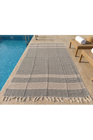 Ludıa Dekoratif Balıksırtı Desenli %100 Pamuklu Gri Peştemal Havlu 180x98 Cm