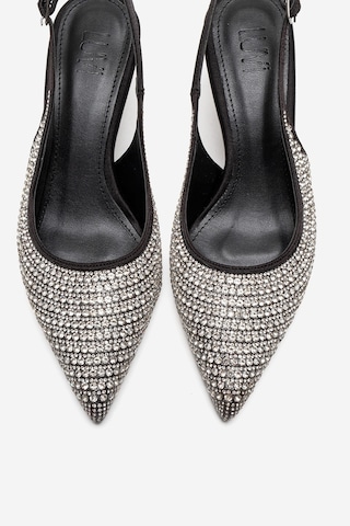 Luvishoes Yasmına Siyah Gümüş Taşlı Kadın Topuklu Ayakkabı Siyah - Gümüş