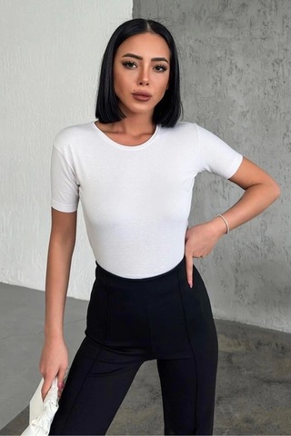 Lisinya Rahat Ve Şık Kısa Kollu Bisiklet Yaka Likralı Viskon Penye Body Beyaz Çok Renkli