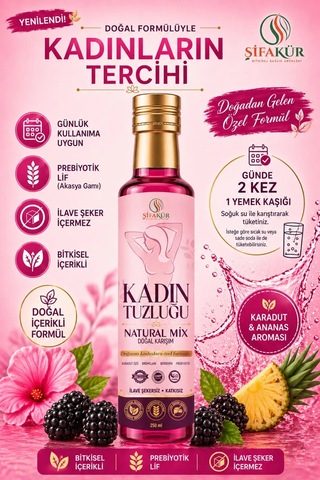 Kadın Tuzluğu Şurubu Natural Mix 250 ml – Bromelain, Berberin ve Karadut İçeren