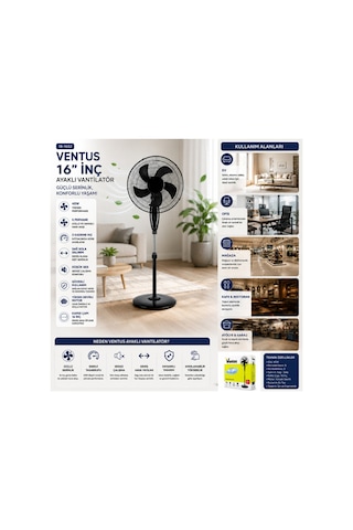 Ev Tipi Ayaklı Vantilatör - 16 İnç 5 Pervaneli - 45w