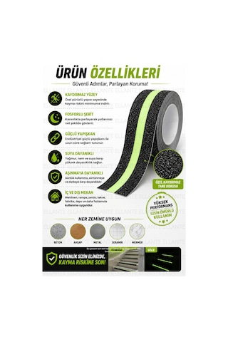 Fosforlu Kaydırmaz Merdiven Bandı 5 Metre 5 Cm Kendinden Yapışkanlı Kaymaz Zemin Güvenlik Bandı Gece