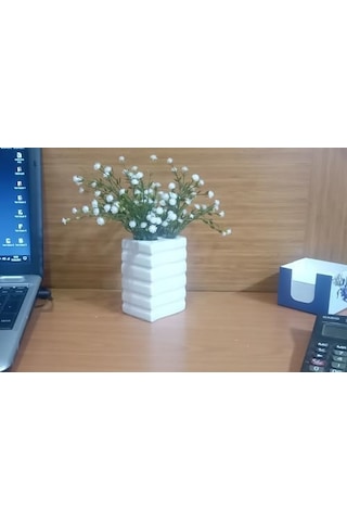 Vazo Dahil,vazo Dahil,vazoda Çiçek,beyaz Yapay Çiçek,vazo Dekoratif Kare Çizgili 8x6x16cm 20beyazcipso