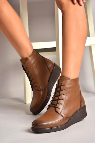 Fox Shoes N555093503 Taba Hakiki Deri Comfort Ortopedik Taban Kadın Bot